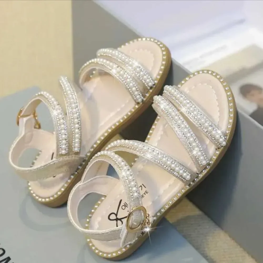 GIRLS SPARKLING PEARL RHINESTONE SANDALS